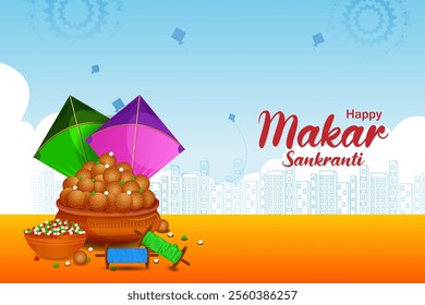 easy to edit vector illustration of Happy Makar Sankranti background