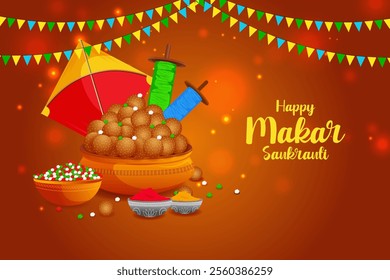 easy to edit vector illustration of Happy Makar Sankranti background