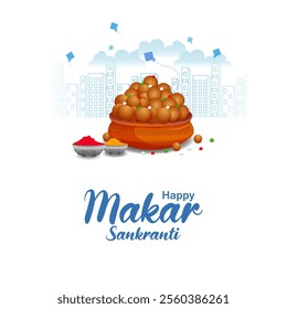 easy to edit vector illustration of Happy Makar Sankranti background