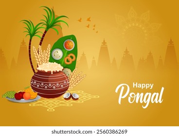 easy to edit vector illustration of Happy Pongal festival of Tamil Nadu India background