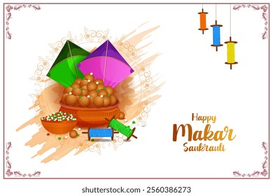 easy to edit vector illustration of Happy Makar Sankranti background