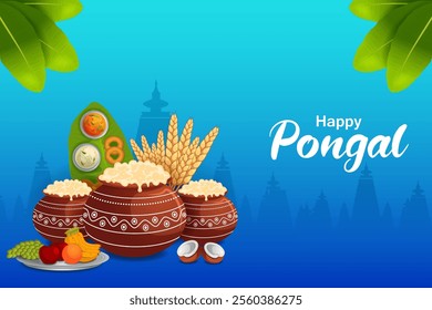 easy to edit vector illustration of Happy Pongal festival of Tamil Nadu India background