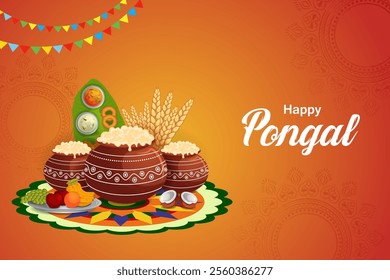 easy to edit vector illustration of Happy Pongal festival of Tamil Nadu India background