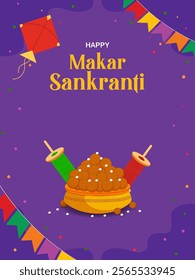 easy to edit vector illustration of Happy Makar Sankranti background with colorful kite
