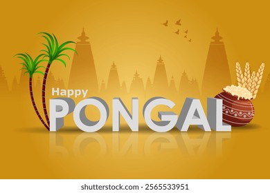 easy to edit vector illustration of Happy Pongal festival of Tamil Nadu India background