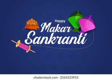 easy to edit vector illustration of Happy Makar Sankranti background with colorful kite