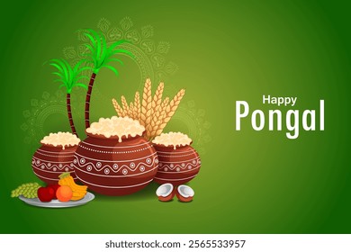 easy to edit vector illustration of Happy Pongal festival of Tamil Nadu India background
