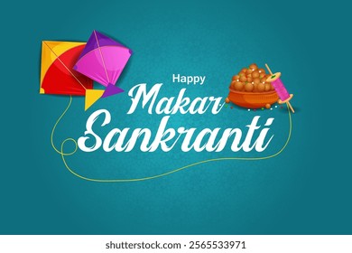 easy to edit vector illustration of Happy Makar Sankranti background with colorful kite