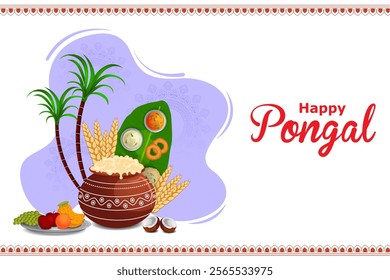 easy to edit vector illustration of Happy Pongal festival of Tamil Nadu India background
