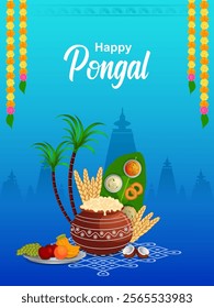 easy to edit vector illustration of Happy Pongal festival of Tamil Nadu India background