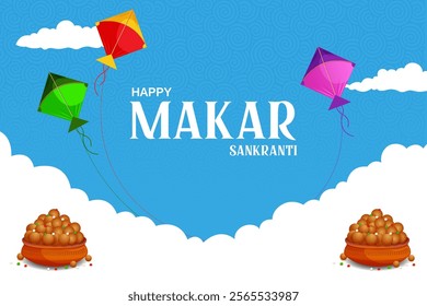 easy to edit vector illustration of Happy Makar Sankranti background with colorful kite