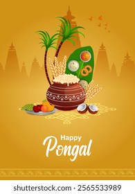 easy to edit vector illustration of Happy Pongal festival of Tamil Nadu India background