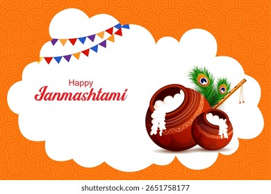 fácil de editar ilustração vetorial de Happy Krishna Janmashtami Dahi Handi que significa fundo de celebração de festival indiano de creme e maconha