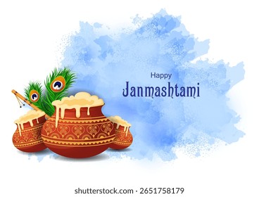 easy to edit vector illustration of Happy Krishna Janmashtami Dahi Handi meaning cream and pot Indian festival celebration background