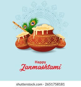 fácil de editar ilustração vetorial de Happy Krishna Janmashtami Dahi Handi que significa fundo de celebração de festival indiano de creme e maconha