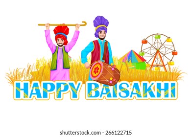 easy to edit vector illustration of Happy Baisakhi celebration
