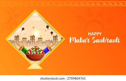 fácil de editar Ilustración vectorial de fondo feliz Makar Sankranti con cometa colorida