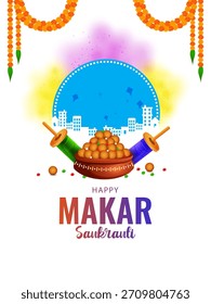 fácil de editar Ilustración vectorial de fondo feliz Makar Sankranti con cometa colorida
