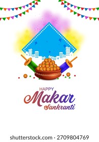 fácil de editar Ilustración vectorial de fondo feliz Makar Sankranti con cometa colorida