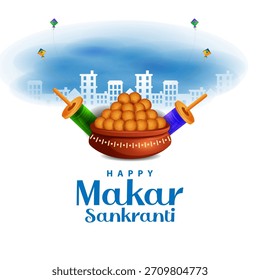 fácil de editar Ilustración vectorial de fondo feliz Makar Sankranti con cometa colorida