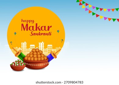 fácil de editar Ilustración vectorial de fondo feliz Makar Sankranti con cometa colorida