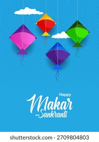 fácil de editar Ilustración vectorial de fondo feliz Makar Sankranti con cometa colorida