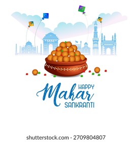 fácil de editar Ilustración vectorial de fondo feliz Makar Sankranti con cometa colorida