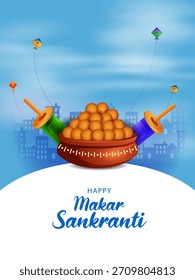 easy to edit vector illustration of Happy Makar Sankranti background with colorful kite