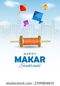 einfach zu bearbeiten, Vektorgrafik von Happy Makar Sankranti Hintergrund mit buntem Drachen