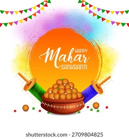 easy to edit vector illustration of Happy Makar Sankranti background with colorful kite