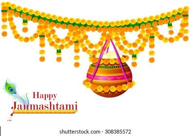 easy to edit vector illustration of Happy Krishna Janmashtami