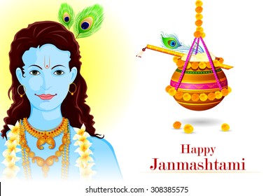 easy to edit vector illustration of Happy Krishna Janmashtami