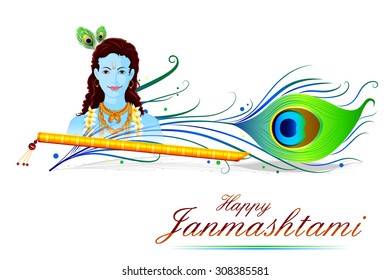 easy to edit vector illustration of Happy Krishna Janmashtami