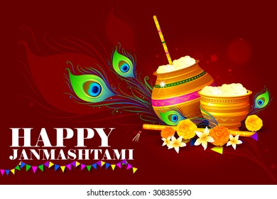 easy to edit vector illustration of Happy Krishna Janmashtami