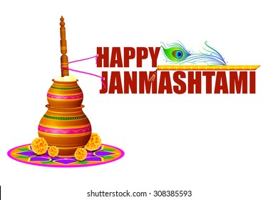 easy to edit vector illustration of Happy Krishna Janmashtami