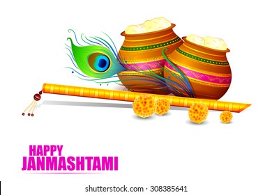 easy to edit vector illustration of Happy Krishna Janmashtami