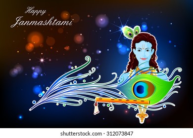 easy to edit vector illustration of Happy Krishna Janmashtami