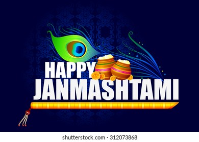 easy to edit vector illustration of Happy Krishna Janmashtami