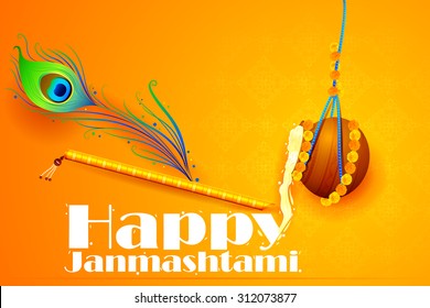 easy to edit vector illustration of Happy Krishna Janmashtami