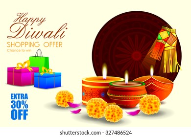 easy to edit vector illustration of Happy Diwali shopping sale offer