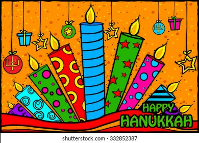 easy to edit vector illustration of Happy Hanukkah celebration