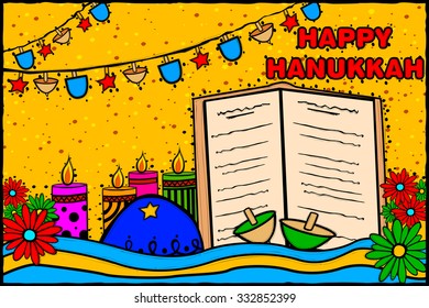 easy to edit vector illustration of Happy Hanukkah celebration