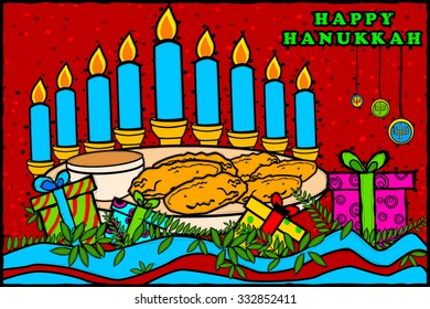 easy to edit vector illustration of Happy Hanukkah celebration