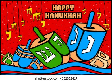 easy to edit vector illustration of Happy Hanukkah celebration