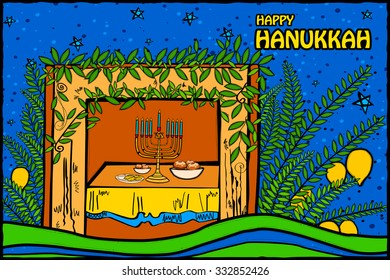 easy to edit vector illustration of Happy Hanukkah celebration