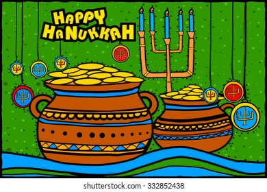 easy to edit vector illustration of Happy Hanukkah celebration