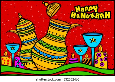 easy to edit vector illustration of Happy Hanukkah celebration