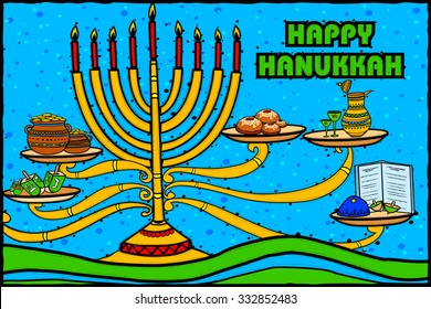 easy to edit vector illustration of Happy Hanukkah celebration