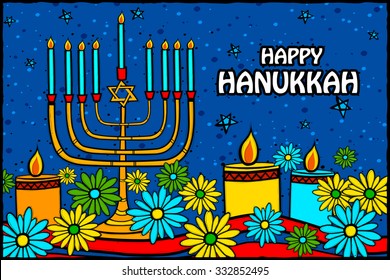 easy to edit vector illustration of Happy Hanukkah celebration