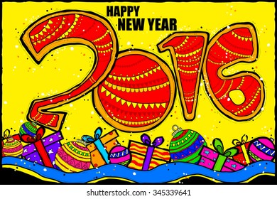 easy to edit vector illustration of Happy New Year 2016 background